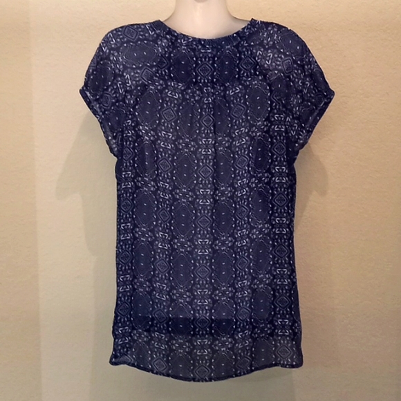 Liz Claiborne Cap Sleeve  Printed Sheer Blouse -#0121 - Picture 8 of 12